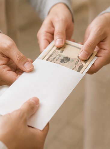 現金を丁寧にお渡しする手元